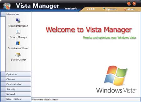 Главное окно программы Vista Manager v.1.0.9