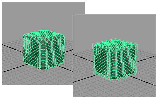 Рис. 6. Представление Subdiv-поверхности в режимах StandardMode (слева) и PolygonProxyMode