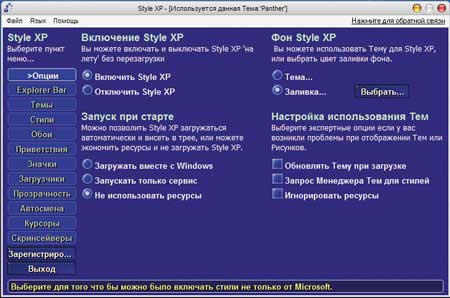 Окно программы StyleXP
