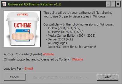 Установка файла uxtheme.dll при помощи Universal UXTheme Patcher 1.2, что позволяет менять визуальные стили без использования сторонних программ