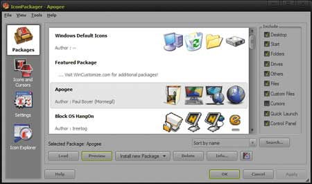 Главное окно программы Stardock IconPackager, осуществляющей смену иконок в пакетном режиме