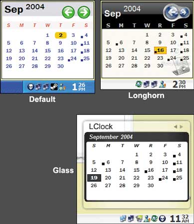 Три различные оболочки календаря программы LСlock, поставляемые в комплекте с программой