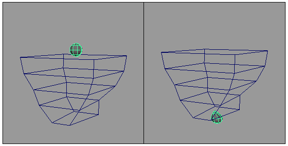 Рис. 53. Положение шара в первом (слева) и последнем кадрах 