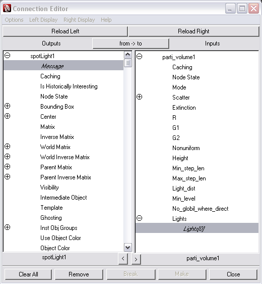 Рис. 94. Окно Connection Editor со связанными параметрами 