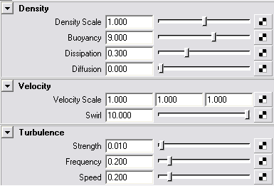 Рис. 68. Корректировка параметров контейнера (свитки Density, Velocity и Turbulence)