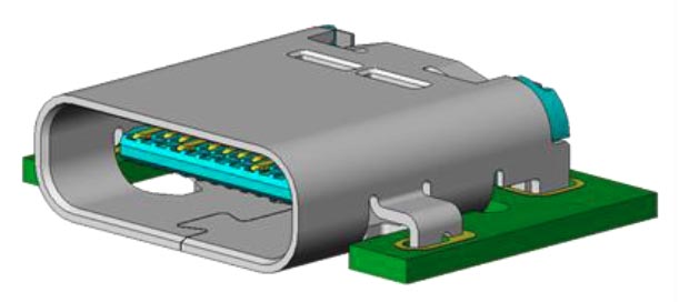 Один из вариантов конструкции розетки USB Type C, предназначенной для монтажа в вырезе печатной платы