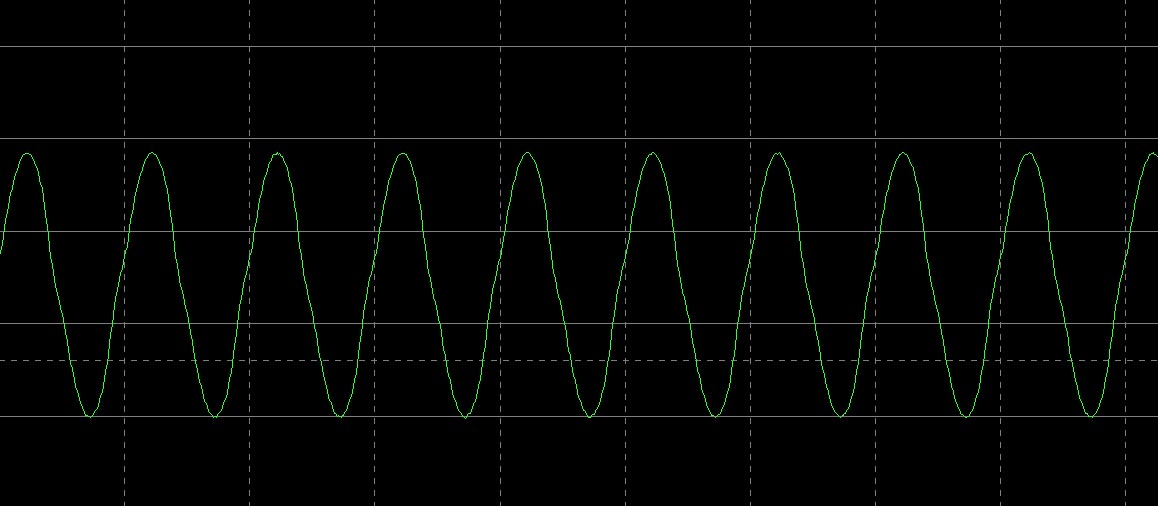 Осциллограмма напряжения на выходе ИБП Ippon Innova RT 1K при работе в режиме онлайн (питание от батарей)