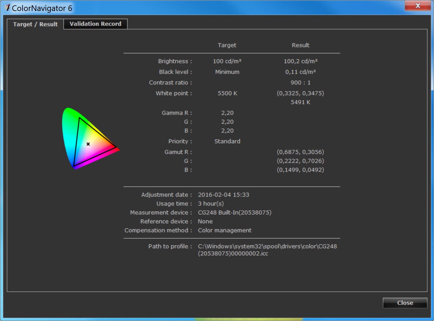 Программа ColorNavigator позволяет выполнять контрольные измерения и сравнивать полученные значения с исходными параметрами