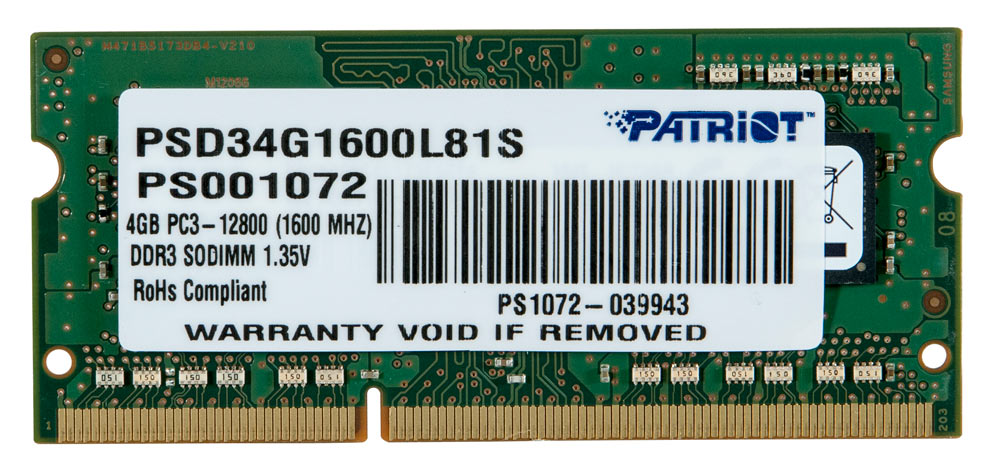 Модуль памяти для ноутбуков Patriot Memory DDR3 PSD34G1600L81S