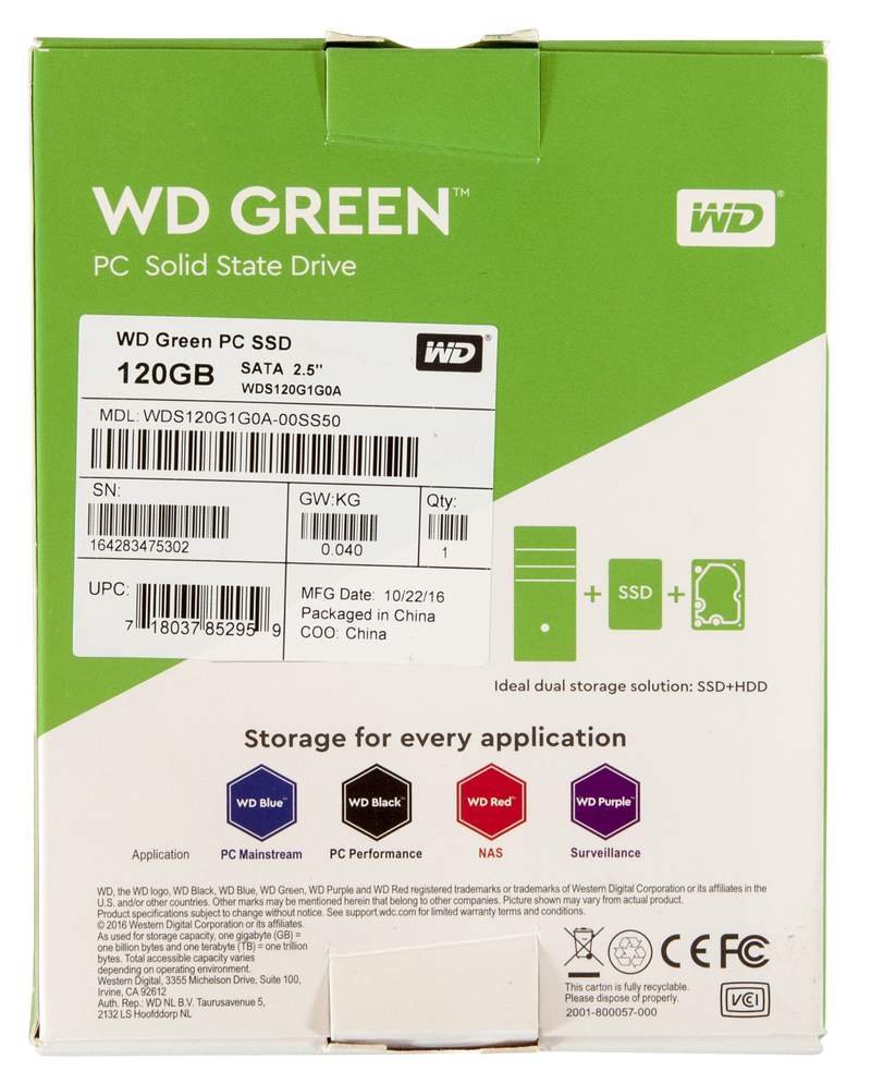 SSD-накопитель начального уровня WD Green емкостью 120 Гбайт
