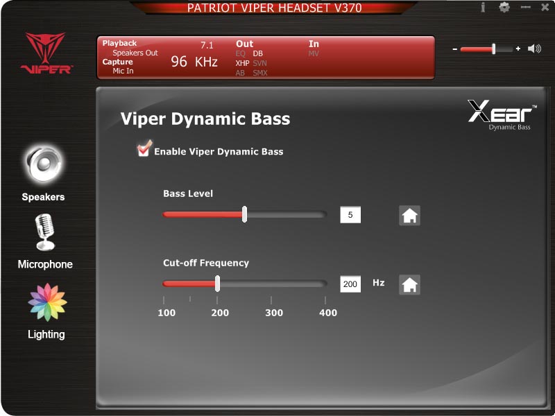 Настройки функции Viper Dynamic Bass