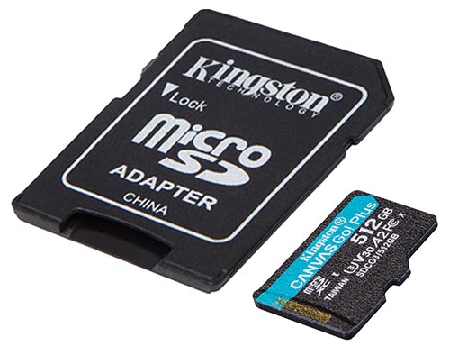 Карта памяти Kingston серии Canvas Go! Plus формата microSDXC с адаптером для подключения в полноразмерный SD-слот